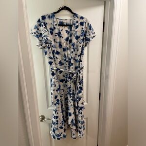 Blue and White Wrap Dress